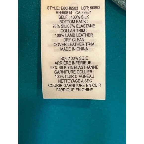 ELIE TAHARI Chelsea Turquoise Black 100% Silk Lamb Leather Shirt Blouse - Picture 8 of 11